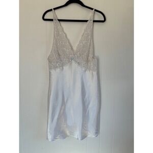 Gilligan & O'Malley White Satin Lace Chemise Nightgown Mini Slip Dress Womens S